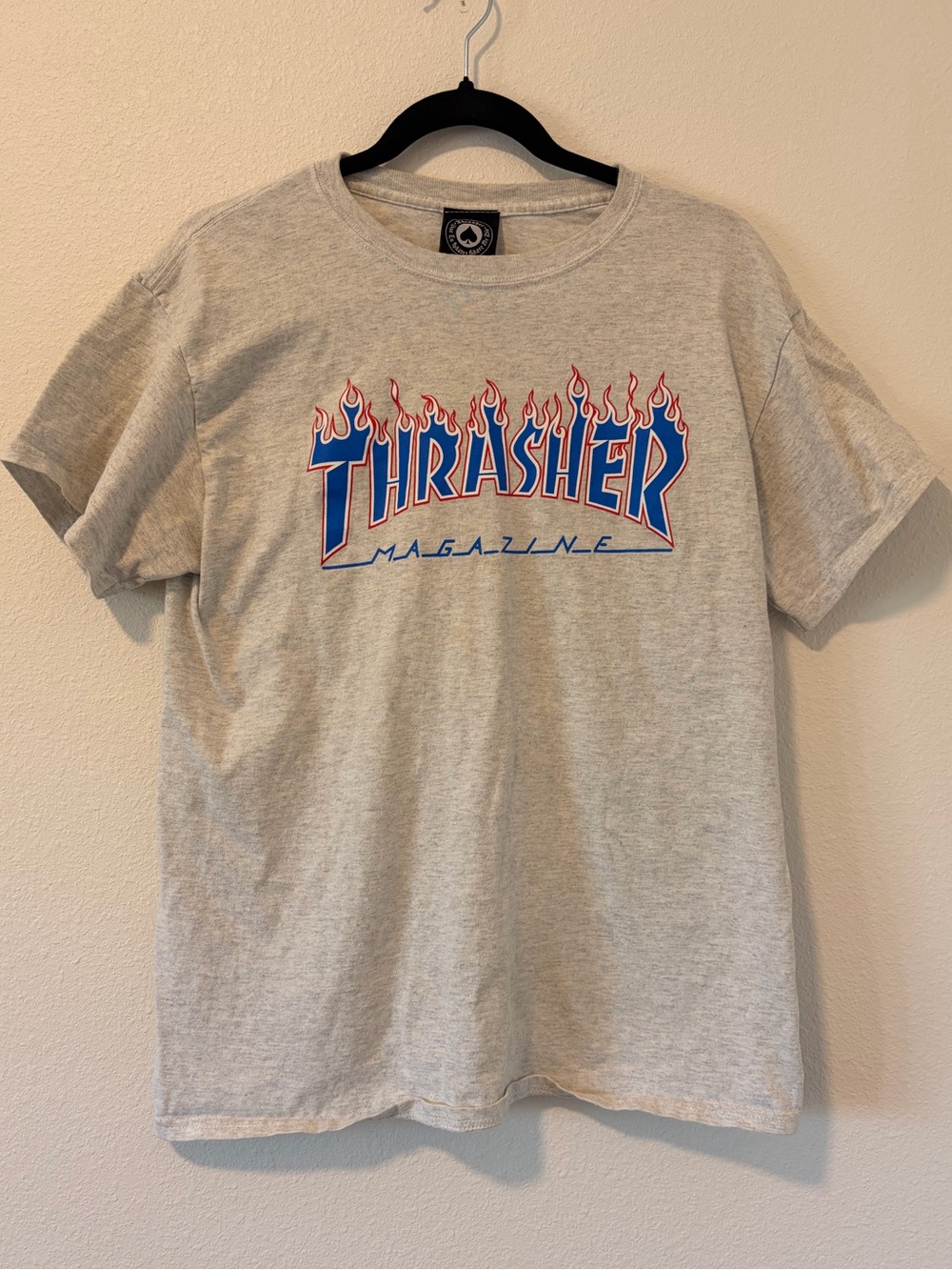 Thrasher Magazine Blue Flame Logo Graphic T-Shirt Heather Grey Size M